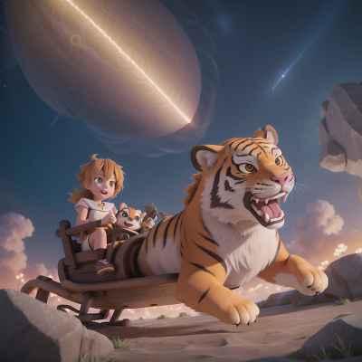 Image For Post Anime, meteor shower, sled, sabertooth tiger, swimming, wormhole, HD, 4K, AI Generated Art