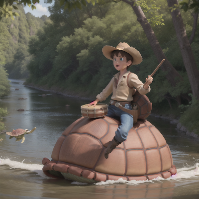 Image For Post Anime, cowboys, river, turtle, drum, holodeck, HD, 4K, AI Generated Art