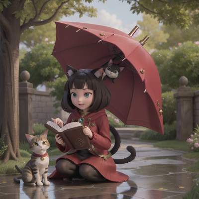 Image For Post Anime, umbrella, cat, spell book, romance, enchanted mirror, HD, 4K, AI Generated Art