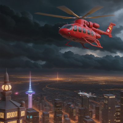 Image For Post Anime, flying carpet, helicopter, storm, city, futuristic metropolis, HD, 4K, AI Generated Art