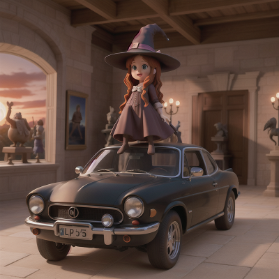 Image For Post Anime, museum, sunset, car, witch, statue, HD, 4K, AI Generated Art