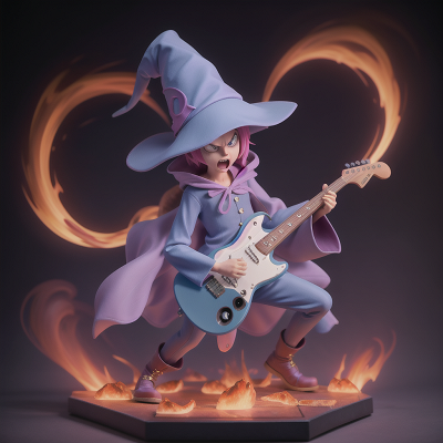 Image For Post Anime, villain, anger, electric guitar, ghostly apparition, wizard's hat, HD, 4K, AI Generated Art