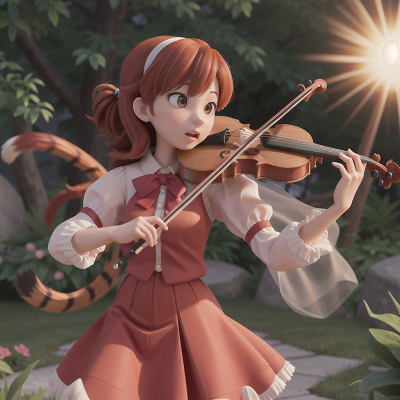 Image For Post Anime, joy, violin, ghostly apparition, energy shield, tiger, HD, 4K, AI Generated Art