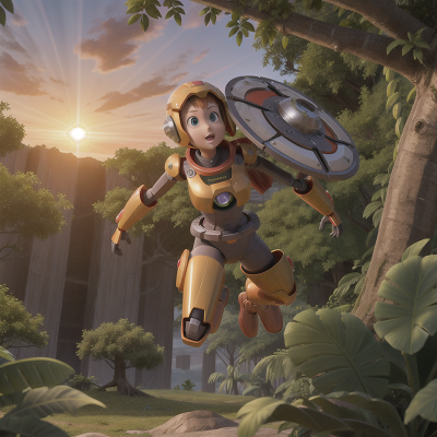 Image For Post Anime, space, shield, sunrise, robot, jungle, HD, 4K, AI Generated Art
