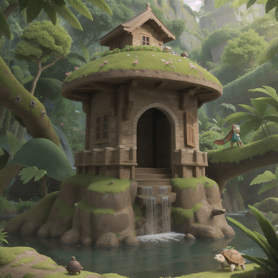 Image For Post Anime, castle, jungle, turtle, fairy, waterfall, HD, 4K, AI Generated Art