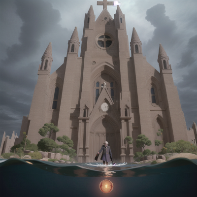 Image For Post Anime, drought, villain, detective, cathedral, underwater city, HD, 4K, AI Generated Art