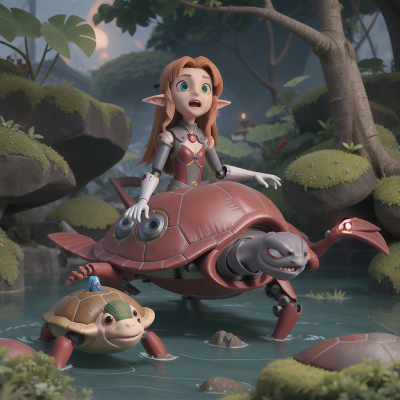 Image For Post Anime, vampire, elf, turtle, robotic pet, swimming, HD, 4K, AI Generated Art