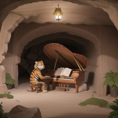 Image For Post Anime, tiger, knight, cave, mummies, piano, HD, 4K, AI Generated Art