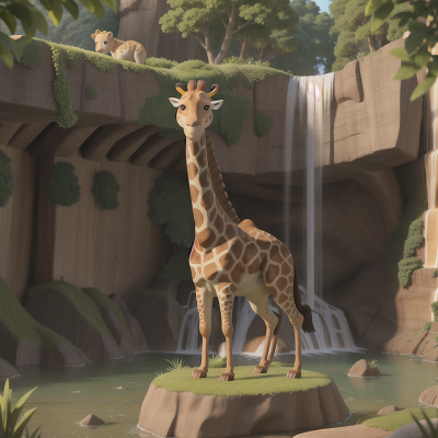 Image For Post Anime, giraffe, princess, bear, waterfall, dwarf, HD, 4K, AI Generated Art