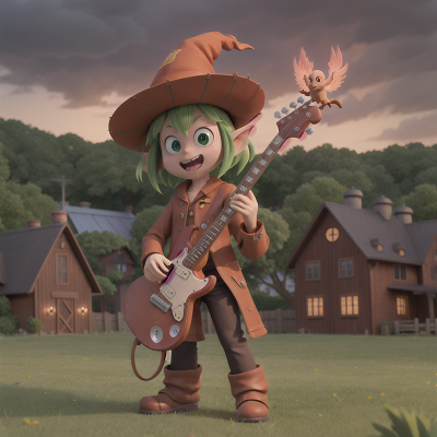 Image For Post Anime, goblin, electric guitar, phoenix, farm, witch, HD, 4K, AI Generated Art