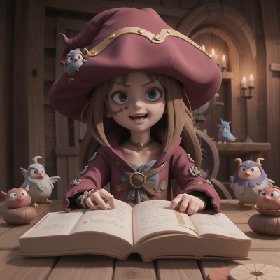 Image For Post Anime, spell book, pirate, zombie, witch, bird, HD, 4K, AI Generated Art