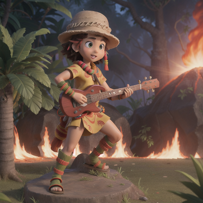 Image For Post Anime, jungle, tribal warriors, musician, hat, volcanic eruption, HD, 4K, AI Generated Art