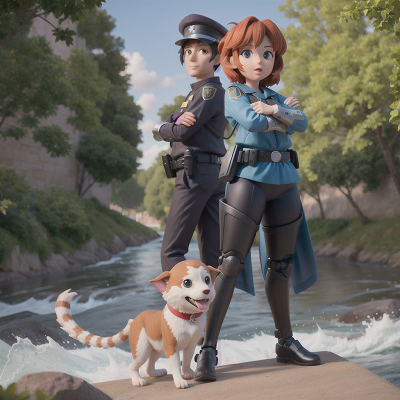Image For Post Anime, wind, knights, police officer, river, robotic pet, HD, 4K, AI Generated Art