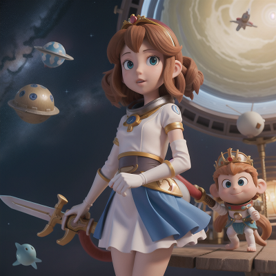 Image For Post Anime, space station, princess, ocean, sword, monkey, HD, 4K, AI Generated Art