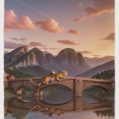 Image For Post Anime, mountains, sunset, bridge, shield, tiger, HD, 4K, AI Generated Art