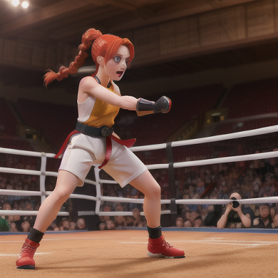 Image For Post Anime Art, Resourceful martial artist, fiery red hair in a tight braid, in an underground fighting arena