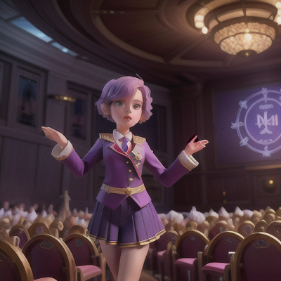 Image For Post Anime Art, Mystic academy student, short lilac hair with a crescent moon clip, in a grand lecture hall
