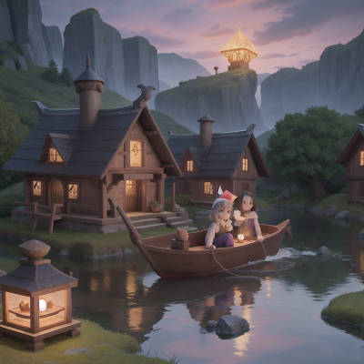 Image For Post Anime, village, spell book, demon, crystal, boat, HD, 4K, AI Generated Art