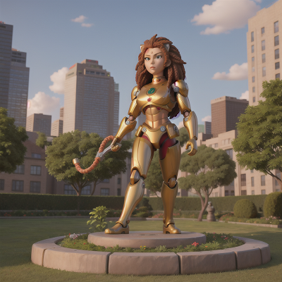 Image For Post Anime, lion, cyborg, statue, garden, city, HD, 4K, AI Generated Art