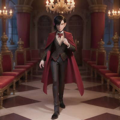 Image For Post Anime Art, Vampire prince, jet-black hair with red streaks, in a moonlit gothic castle