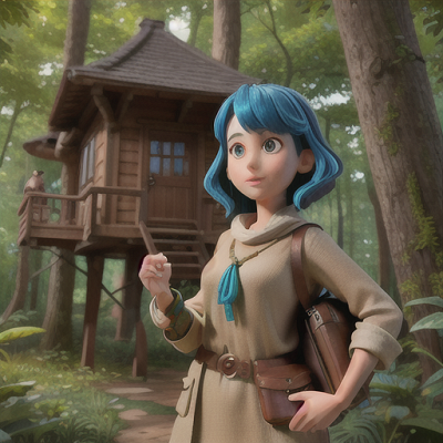 Image For Post Anime Art, Nature-loving adventurer, wild midnight-blue hair, exploring a hidden forest path