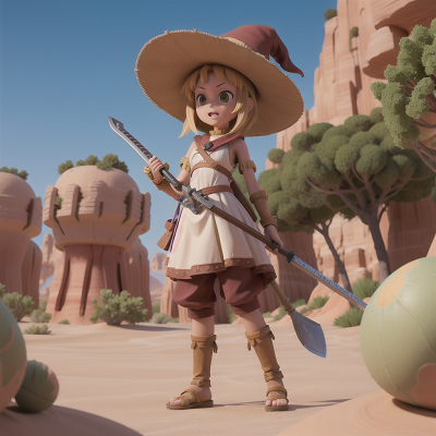 Image For Post Anime, desert oasis, surprise, sword, witch, drum, HD, 4K, AI Generated Art