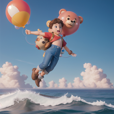 Image For Post Anime, balloon, ocean, hero, bear, airplane, HD, 4K, AI Generated Art