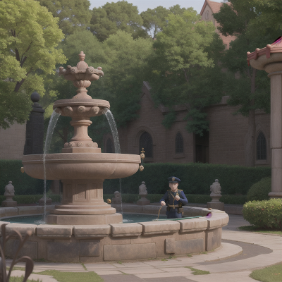 Image For Post Anime, cursed amulet, police officer, fountain, park, cathedral, HD, 4K, AI Generated Art