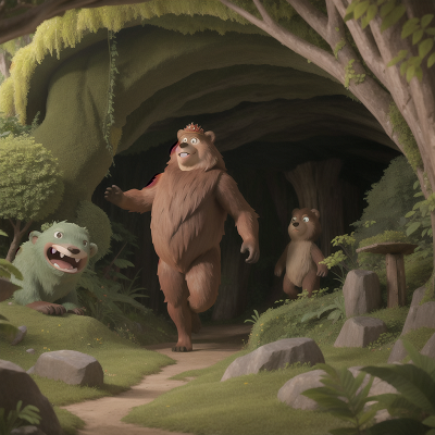 Image For Post Anime, sasquatch, cave, forest, king, bear, HD, 4K, AI Generated Art
