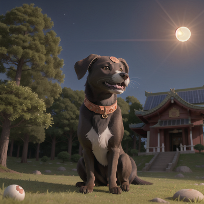 Image For Post Anime, solar eclipse, camera, temple, dog, forest, HD, 4K, AI Generated Art