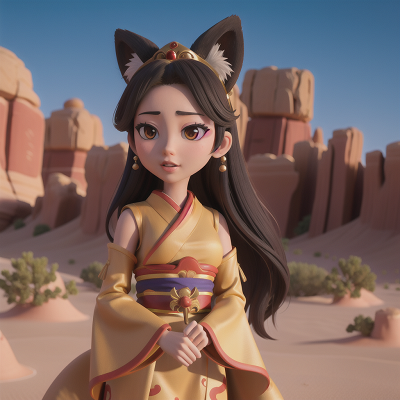 Image For Post Anime, desert, geisha, princess, fox, king, HD, 4K, AI Generated Art