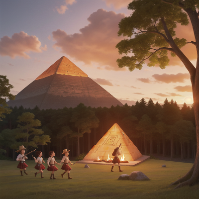 Image For Post Anime, forest, bagpipes, fire, sunset, pyramid, HD, 4K, AI Generated Art