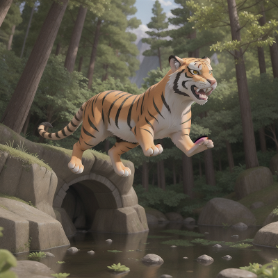 Image For Post Anime, mountains, sabertooth tiger, enchanted mirror, jumping, enchanted forest, HD, 4K, AI Generated Art