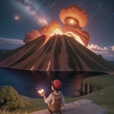 Image For Post Anime, meteor shower, volcano, camera, farmer, ocean, HD, 4K, AI Generated Art