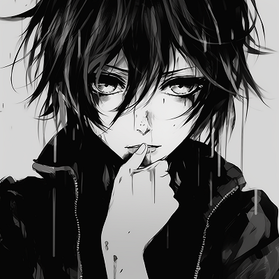 Image For Post | Artful disarray portrayed through an anime character in grunge aesthetic, with a focus on distressed textures and muted tones. grunge anime black and white pfp - [anime black and white pfp collection](https://hero.page/pfp/anime-black-and-white-pfp-collection)