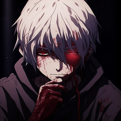 Image For Post | Kaneki Ken from Tokyo Ghoul in his one-eyed ghoul state, monochrome palette with red highlights. unique anime characters pfp - [anime characters pfp Top Rankings](https://hero.page/pfp/anime-characters-pfp-top-rankings)
