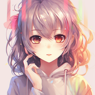 Image For Post | Anime girl with rainbow-colored eyes, soft, ethereal lines and sweet expression. multicolored cute pfp anime - [cute pfp anime](https://hero.page/pfp/cute-pfp-anime)