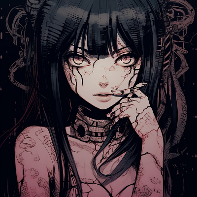 Image For Post | Anime girl with visible tattoos in grunge style, depth of field and complex linework. grunge anime pfp for girls - [Grunge Anime PFP](https://hero.page/pfp/grunge-anime-pfp)