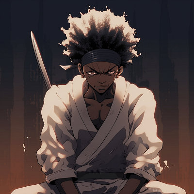 Image For Post | Afro Samurai with his sword, stark contrast and metallic highlights. enticing male black anime characters pfp - [Amazing Black Anime Characters pfp](https://hero.page/pfp/amazing-black-anime-characters-pfp)