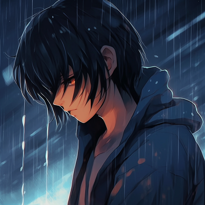 Image For Post | Anime boy standing in the rain, somber colors and softened lines. emotive depressed pfp boys - [Depressed Anime PFP Collection](https://hero.page/pfp/depressed-anime-pfp-collection)