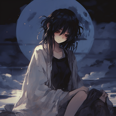 Image For Post | Female anime character sitting serenely under moonlight, palette of cool blues and whites. aesthetic depressed pfp images - [Depressed Anime PFP Collection](https://hero.page/pfp/depressed-anime-pfp-collection)