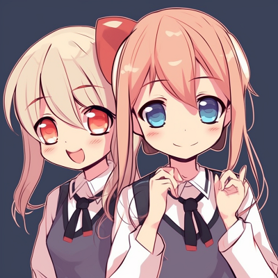 Image For Post | Anime characters in school uniforms, one chuckling and another one with an excited expression, radiant colors. adorable matching anime pfp for best friends - [Matching Anime PFP Best Friends Collection](https://hero.page/pfp/matching-anime-pfp-best-friends-collection)