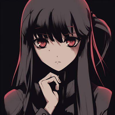 Image For Post | Close-up of Akame, high contrast with detailed eyes. edgy anime pfp female characters - [Edgy Anime PFP Collection](https://hero.page/pfp/edgy-anime-pfp-collection)