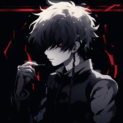 Image For Post | Kaneki from Tokyo Ghoul, mid-transformation into his ghoul form, monochrome with red accents. unique anime gif pfp - [Anime GIF PFP Central](https://hero.page/pfp/anime-gif-pfp-central)