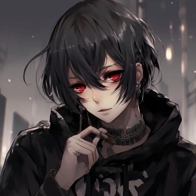Image For Post | A dark-haired goth anime boy with piercing eyes, noir coloring, and fine detail. goth pfp for anime boys - [Goth Anime PFP Gallery](https://hero.page/pfp/goth-anime-pfp-gallery)