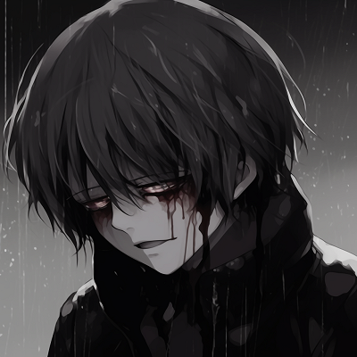 Image For Post | Kaneki Ken from Tokyo Ghoul, monochrome art style with accentuated tears. exclusive anime pfp sad images pfp for discord. - [anime pfp sad Series](https://hero.page/pfp/anime-pfp-sad-series)