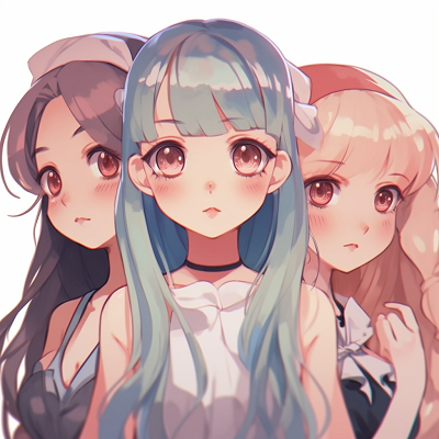 Image For Post | Anime girls in a group, uniform colors and differing hairstyles. anime pfp girl trio pfp for discord. - [Anime Trio PFP](https://hero.page/pfp/anime-trio-pfp)
