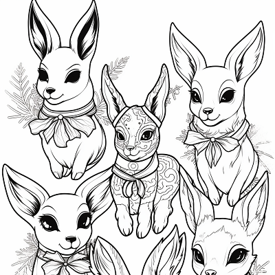Image For Post | Detailed drawings of Eevee evolutions with holiday decorations; intricate patterns and celebration motifs. printable coloring page, black and white, free download - [Eevee Evolutions Coloring Pages: Adult, Kids, Pokemon Coloring](https://hero.page/coloring/eevee-evolutions-coloring-pages:-adult-kids-pokemon-coloring)