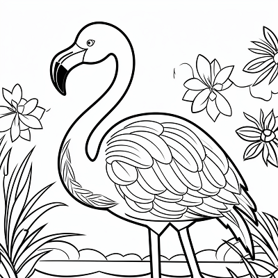 Image For Post | A tropical bird, specifically a flamingo surrounded by plants; simple lines with moderate details.printable coloring page, black and white, free download - [Bird Coloring Pages ](https://hero.page/coloring/bird-coloring-pages-free-printable-creative-sheets)