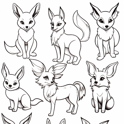 Image For Post | Simplistic art of Eevee evolutions; defined features with moderate details. printable coloring page, black and white, free download - [Eevee Evolutions Coloring Sheet Pokemon Pages, Adult & Kids Fun](https://hero.page/coloring/eevee-evolutions-coloring-sheet-pokemon-pages-adult-and-kids-fun)
